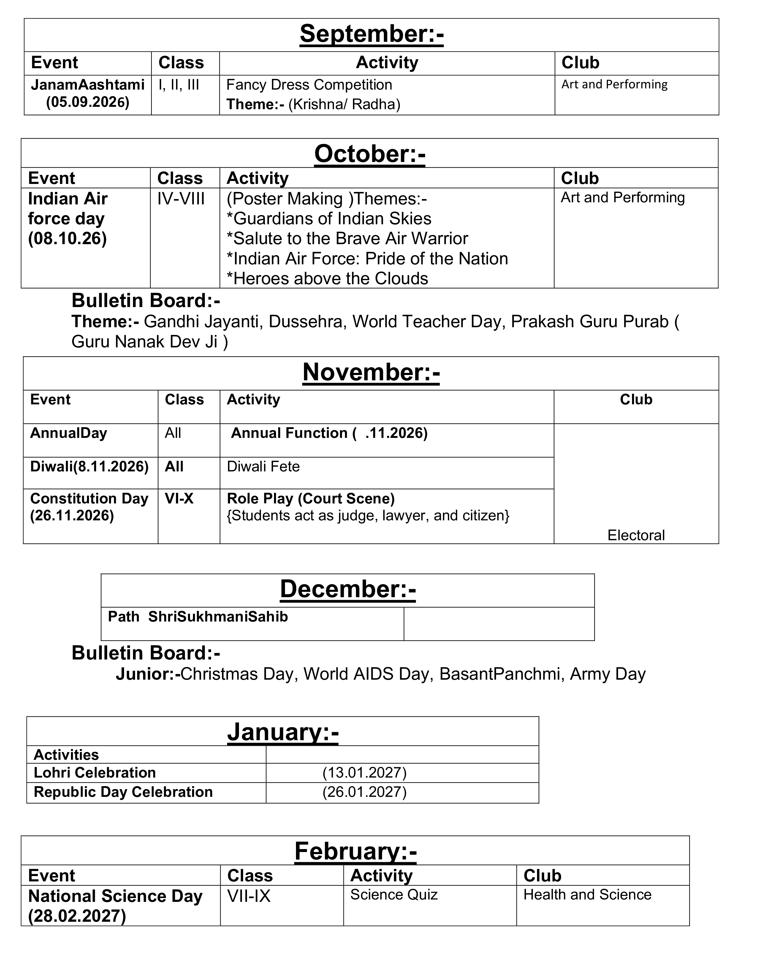 academic calender